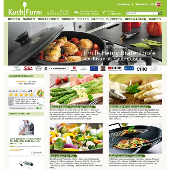 Die Webseite vom Kochform.de Shop