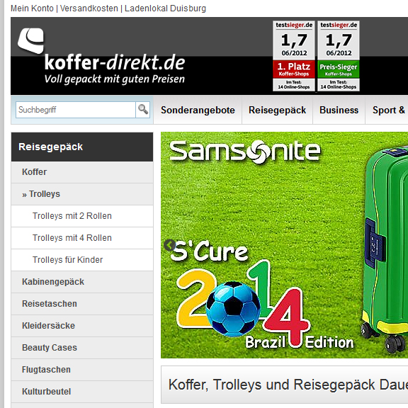 Die Webseite vom Koffer-Direkt.de Shop