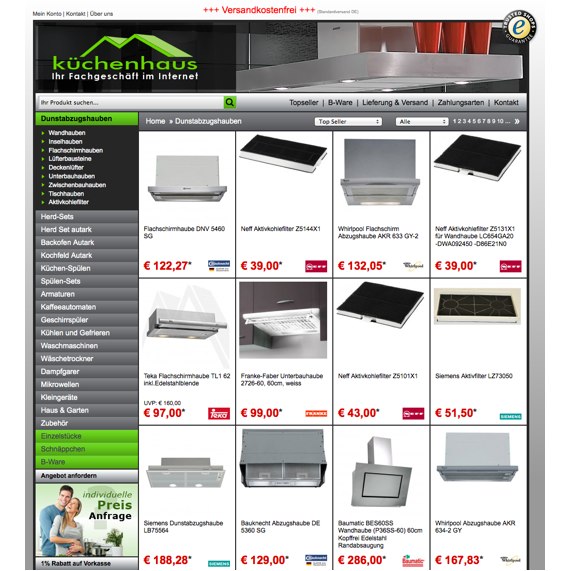 Die Webseite vom Kuechenhaus-Online.com Shop