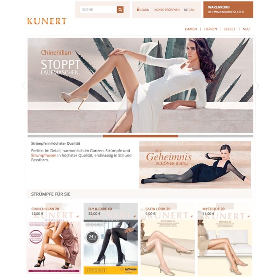 Die Webseite vom Kunert.de Shop