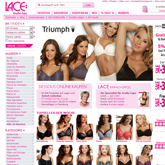 Die Webseite vom LACE.de Shop