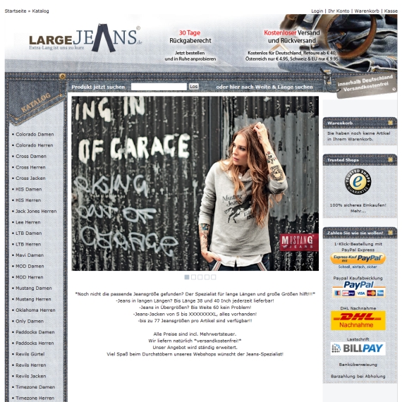 Die Webseite vom Largejeans.de Shop