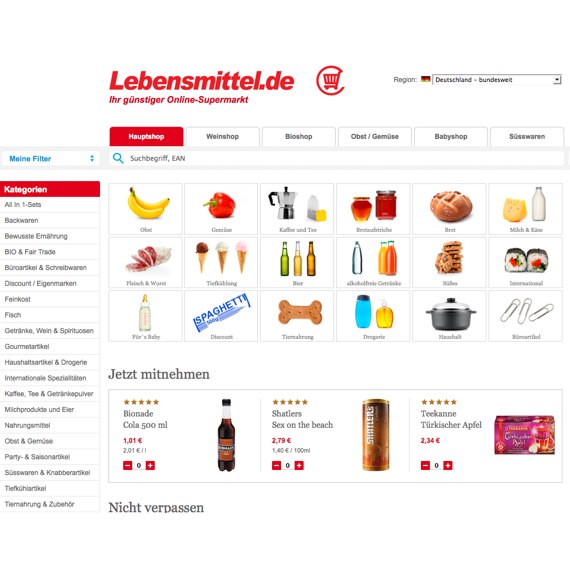 Die Webseite vom Lebensmittel.de Shop