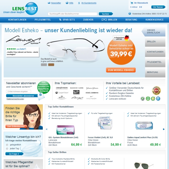 Die Webseite vom Lensbest.de Shop