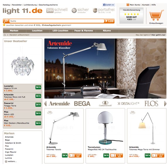 Die Webseite vom light11.de Shop