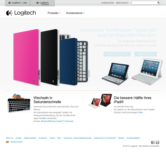 Die Webseite vom Logitech.com Shop