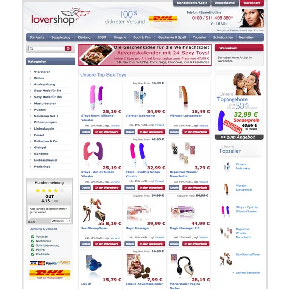 Die Webseite vom Lovershop.de Shop