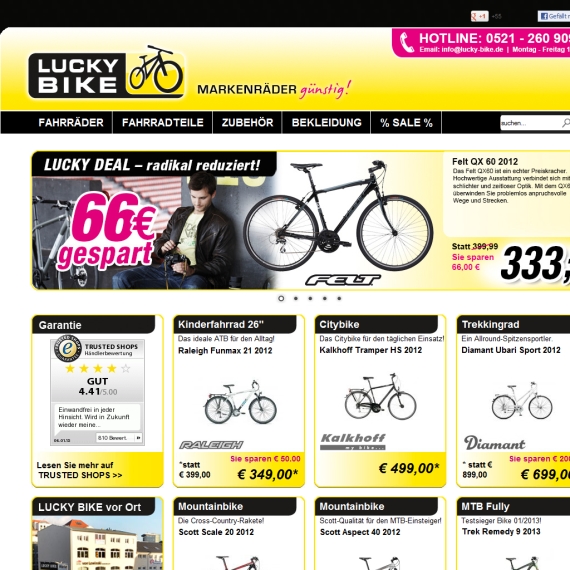 Die Webseite vom Lucky-Bike.de Shop