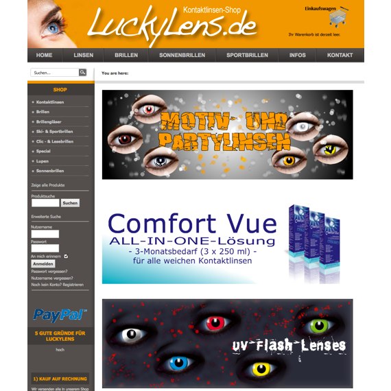 Die Webseite vom Luckylens.de Shop