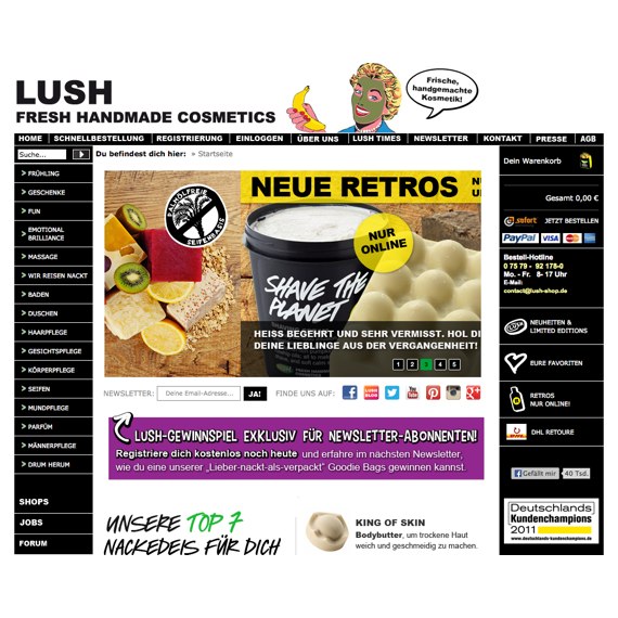 Die Webseite vom Lush-Shop.de Shop