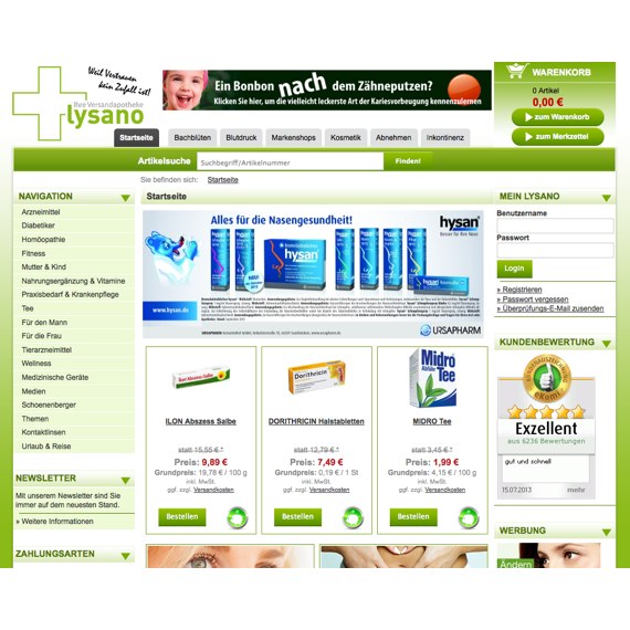 Die Webseite vom Lysano.de Shop