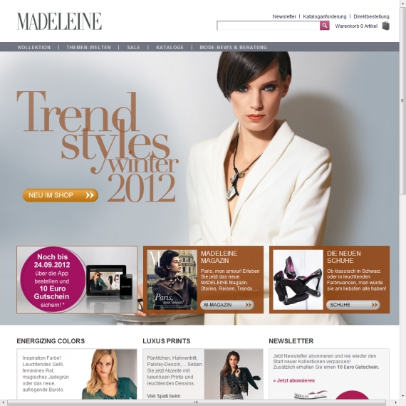 Die Webseite vom Madeleine.de Shop