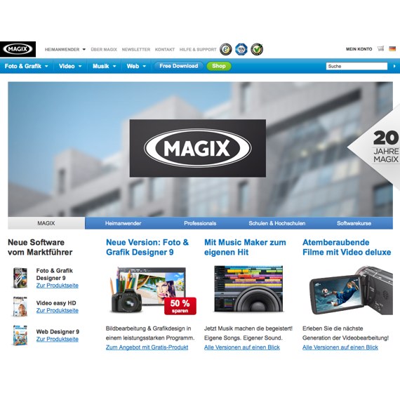 Die Webseite vom Magix.com Shop