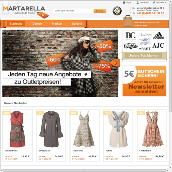 Die Webseite vom Martarella.de Shop