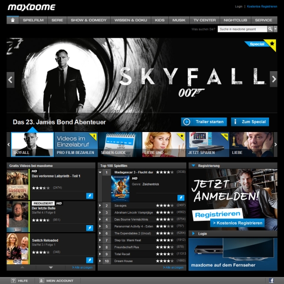 Die Webseite vom Maxdome.de Shop