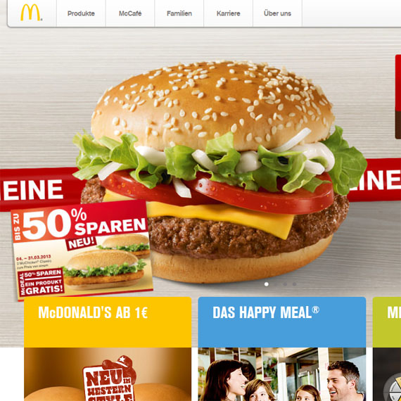Die Webseite vom McDonalds.de Shop