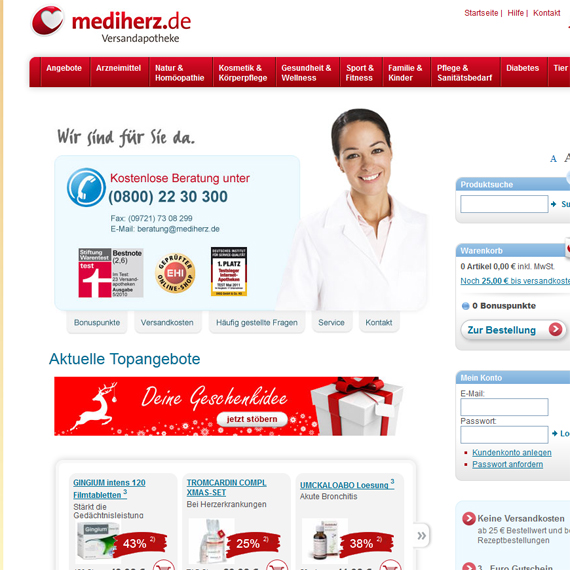 Die Webseite vom Mediherz-Shop.de Shop