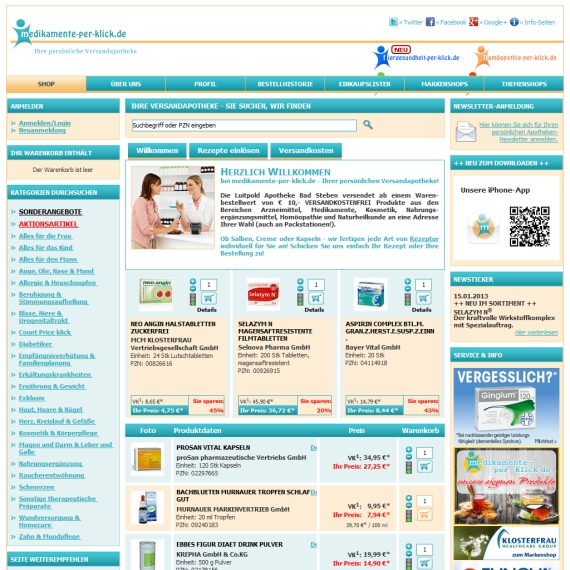 Die Webseite vom Medikamente-Per-Klick.de Shop