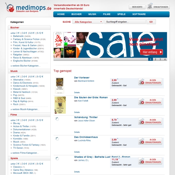 Die Webseite vom medimops.de Shop
