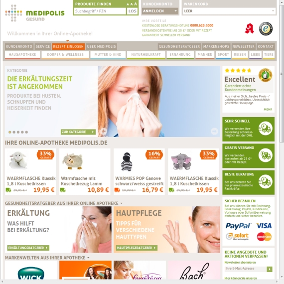 Die Webseite vom Medipolis.de Shop
