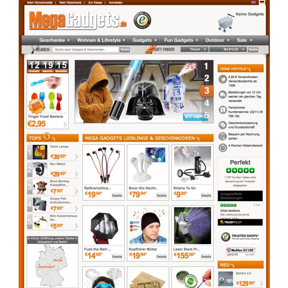 Die Webseite vom MegaGadgets.de Shop