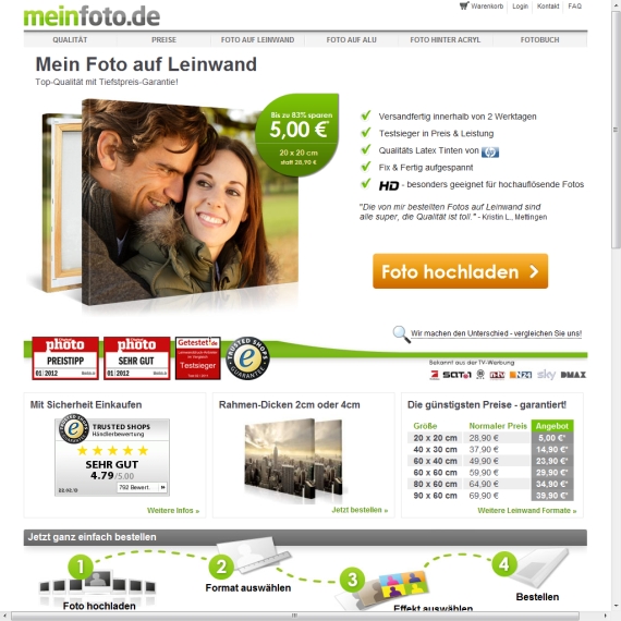 Die Webseite vom Meinfoto.de Shop
