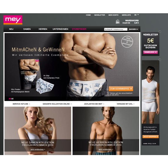 Die Webseite vom Mey.com Shop