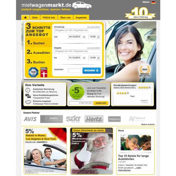 Die Webseite vom Mietwagenmarkt.de Shop