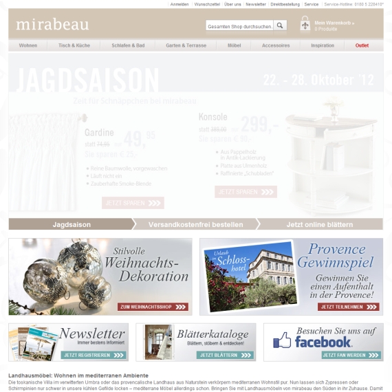 Die Webseite vom Mirabeau-Versand.de Shop