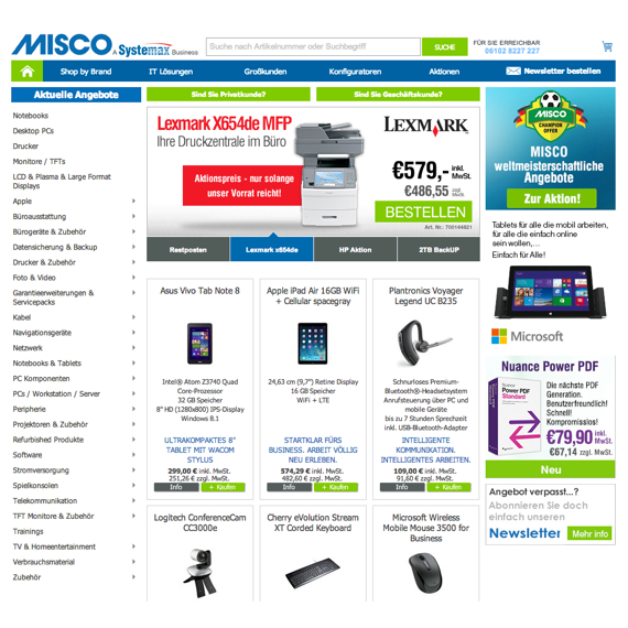 Die Webseite vom Misco.de Shop