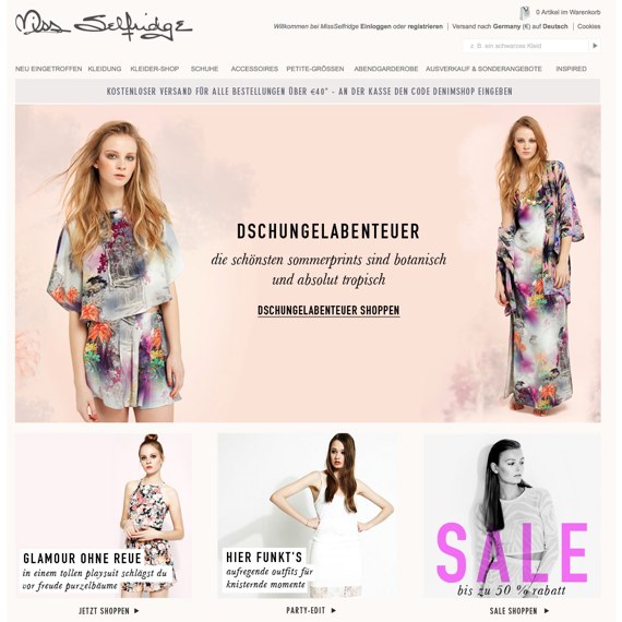 Die Webseite vom MissSelfridge.de Shop