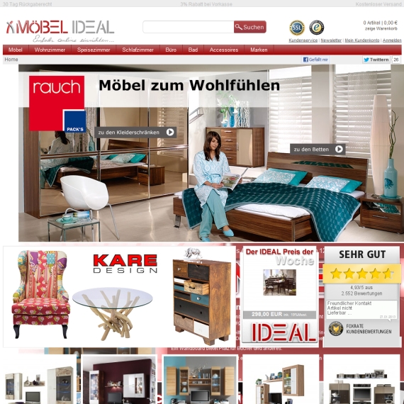Die Webseite vom Moebel-Ideal.de Shop