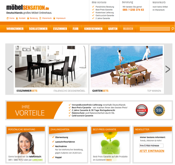 Die Webseite vom Moebel-Sensation.de Shop