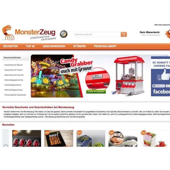 Die Webseite vom Monsterzeug.de Shop