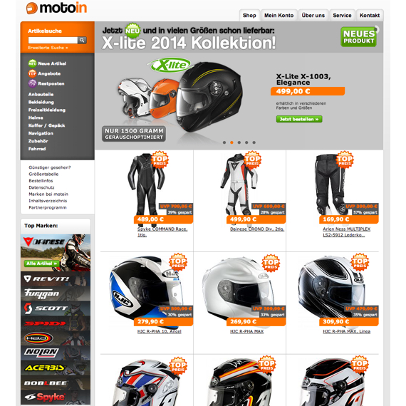 Die Webseite vom Motoin.de Shop