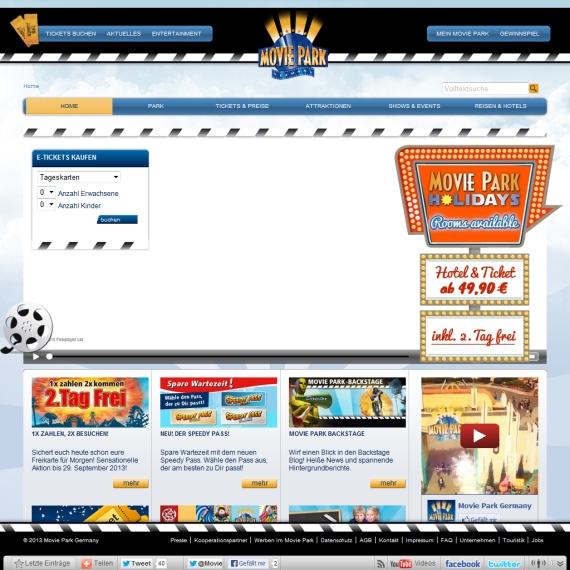 Die Webseite vom Movieparkgermany.de Shop