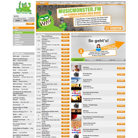 Die Webseite vom musicmonster.fm Shop