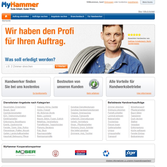 Die Webseite vom My-Hammer.de Shop