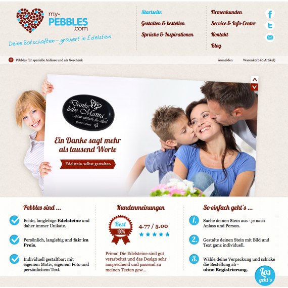 Die Webseite vom My-Pebbles.com Shop