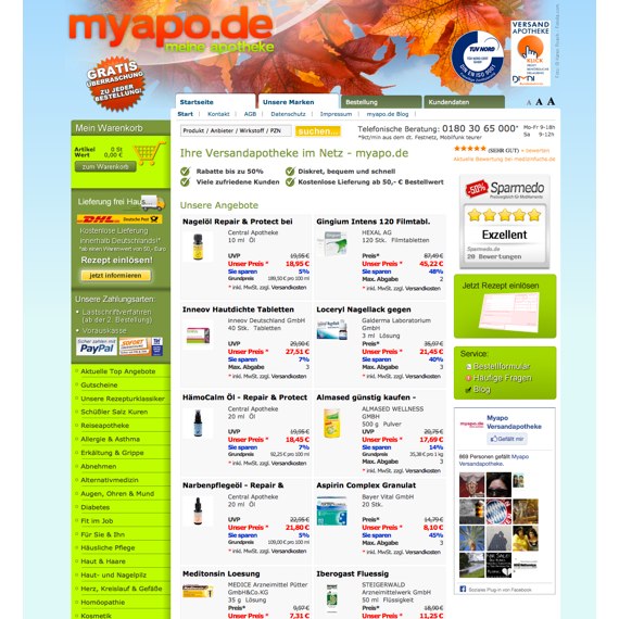 Die Webseite vom myapo.de Shop