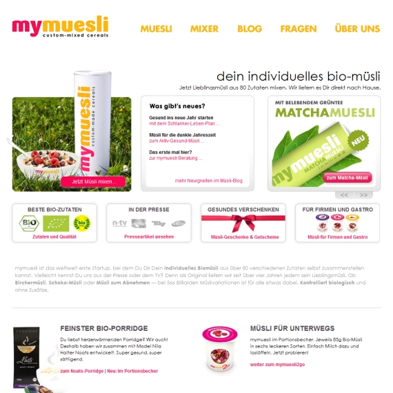 Die Webseite vom Mymuesli.com Shop