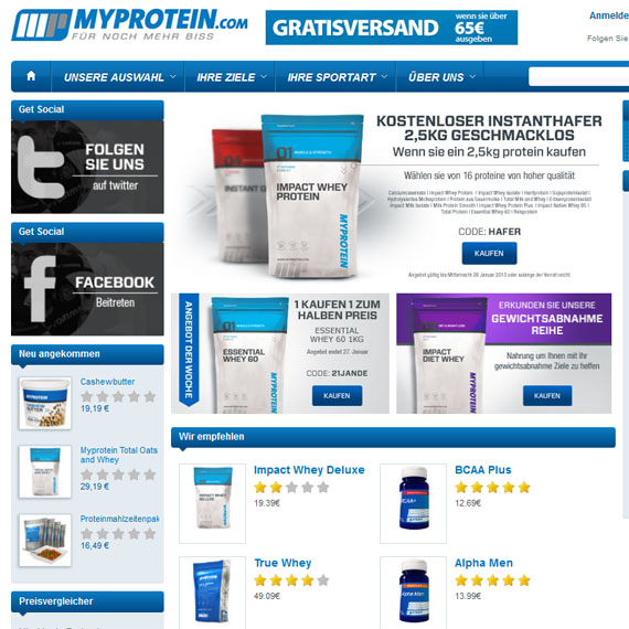 Die Webseite vom Myprotein.com Shop
