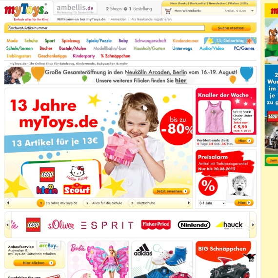 Die Webseite vom myToys.de Shop