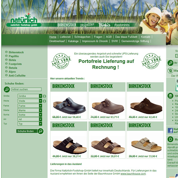 Die Webseite vom Natuerlich.de Shop