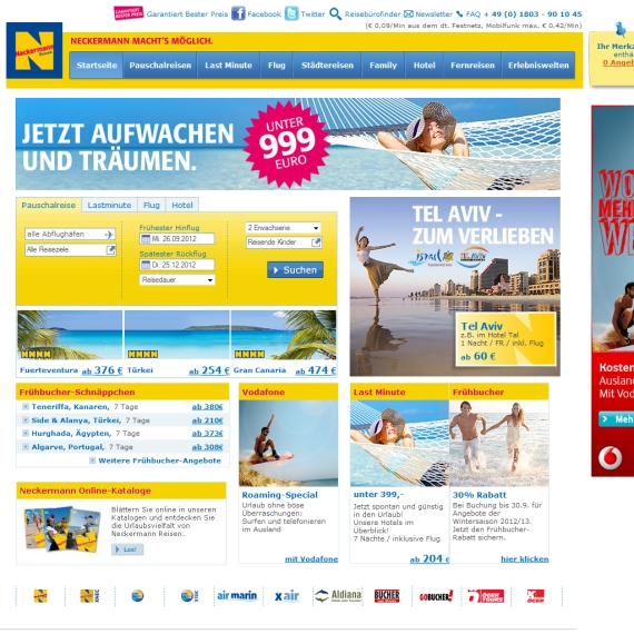 Die Webseite vom Neckermann-Reisen.de Shop