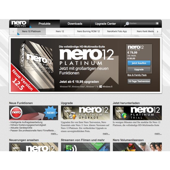 Die Webseite vom Nero.com Shop