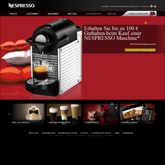 Die Webseite vom Nespresso.com Shop