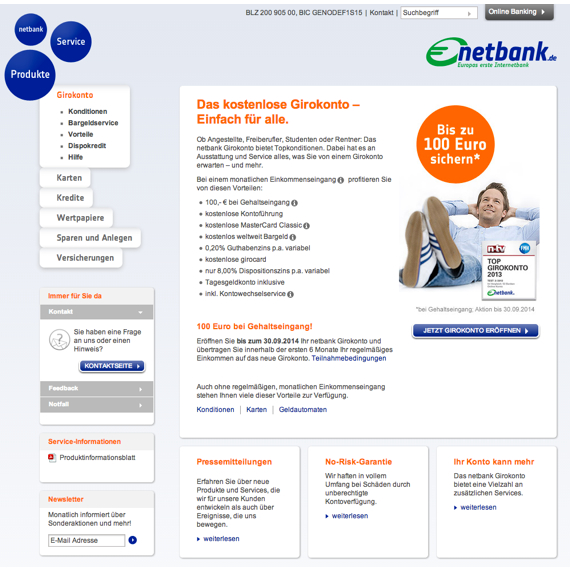 Die Webseite vom Netbank.de Shop
