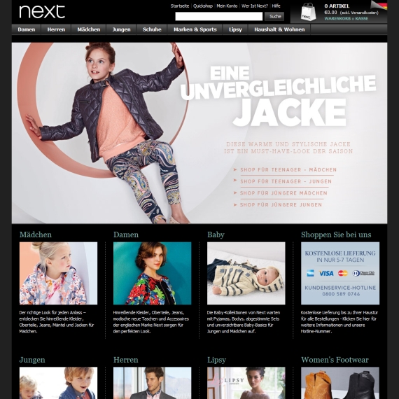 Die Webseite vom Nextdirect.com Shop