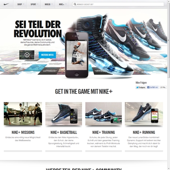 Die Webseite vom Nike.com Shop